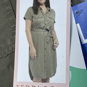 Teddi Rose Women's L Shirt Dress Green Tencel e1228